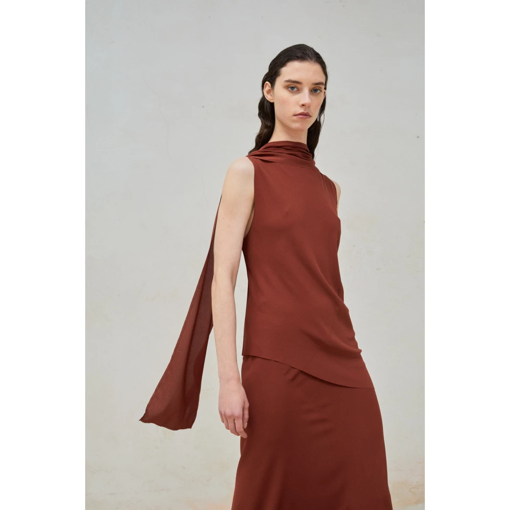 Cortana Zijden Stretch Top met Geïntegreerde Sjaal Red Dames