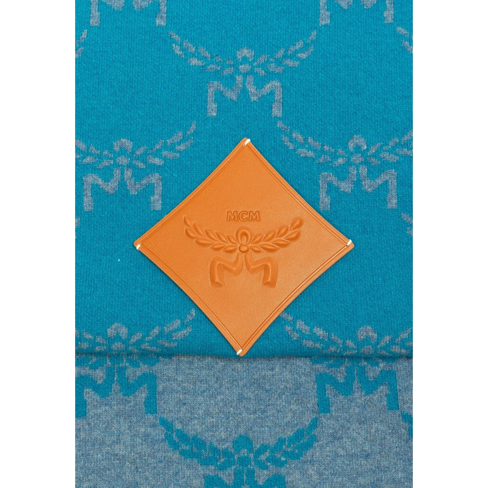 MCM Stola gemaakt van wol en gerecycled kasjmier met Lauretos-monogram en omkeerbaar ontwerp Blue Dames