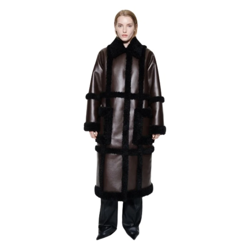 Stand Studio Faux Shearling Langline Jas met Randen Brown Dames
