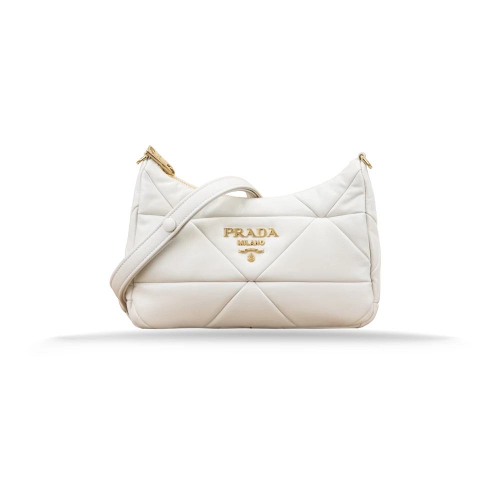 Prada Leren schoudertas met rits White Dames