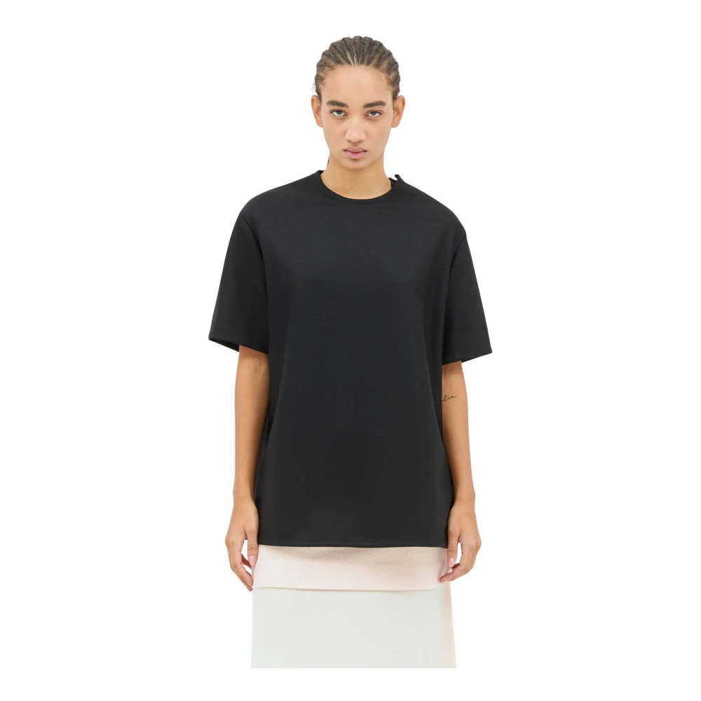 Jil Sander Wollen T-shirt met ritssluiting en versiering Black Dames
