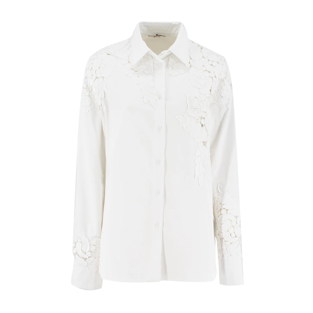 Ermanno Scervino Elegante Bloemenkant Shirt White Dames