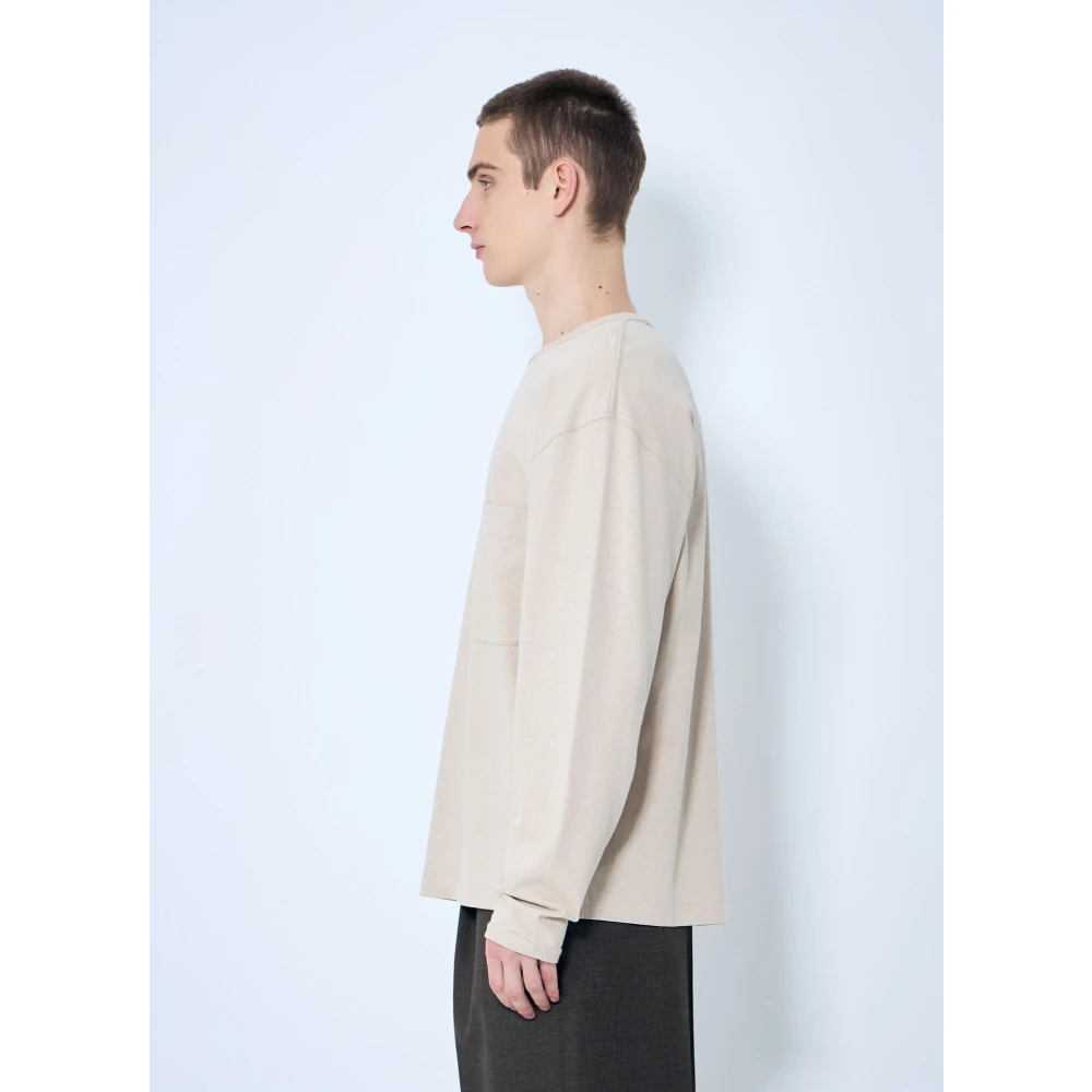 Lemaire Katoenen Ronde Hals Lange Mouw Zak T-shirt Beige Heren
