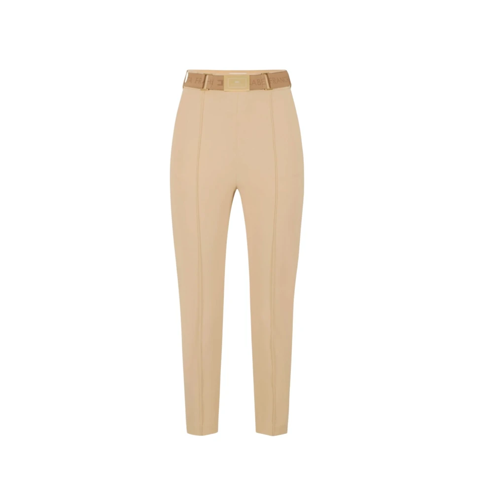 Elisabetta Franchi Vrouw Bruin Broeken Dames, L, Leer, Bi-Stretch Technische Broek Met Riem
