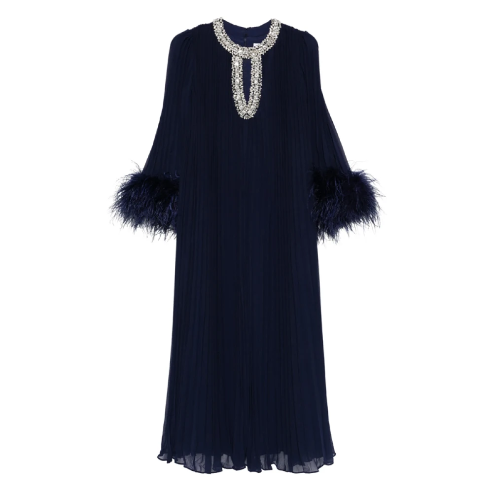 Self Portrait Women's Blue Chiffon Feather Midi Dress - Party Dresses - Xs - Dresses