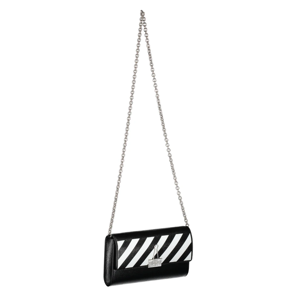 Off White Leren Crossbody Tas met Gestreept Motief Black Dames