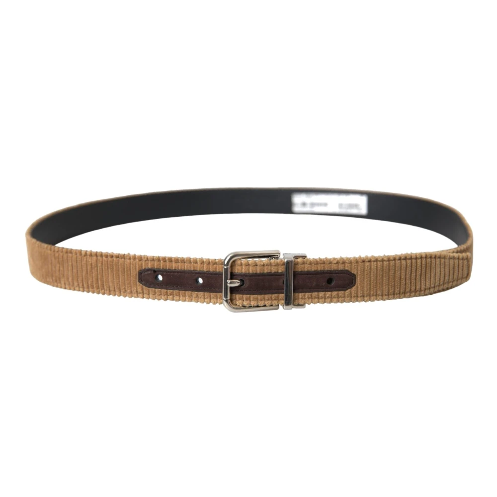 Dolce & Gabbana Bruin Velvet Metalen Gesp Riem Mannen Brown Heren