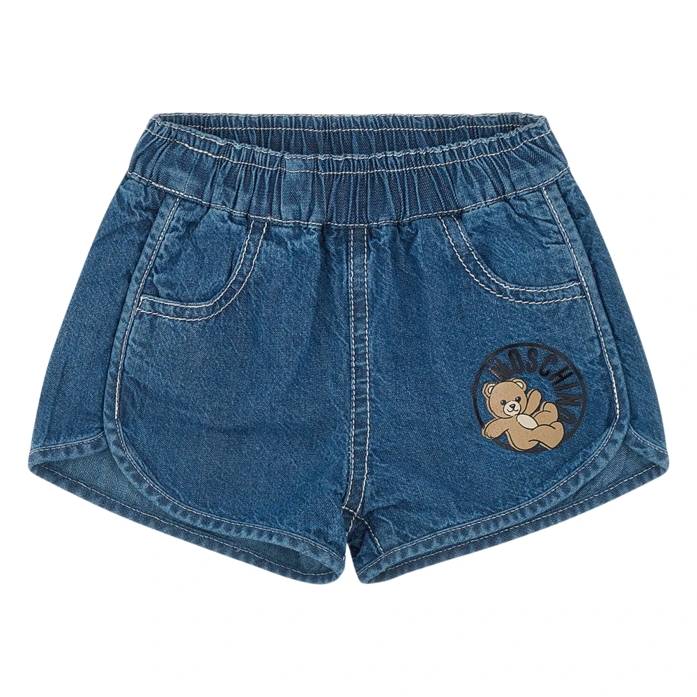 Moschino Unisex Kids Blue Shorts, 3 Y, Teddy Logo Denim Shorts
