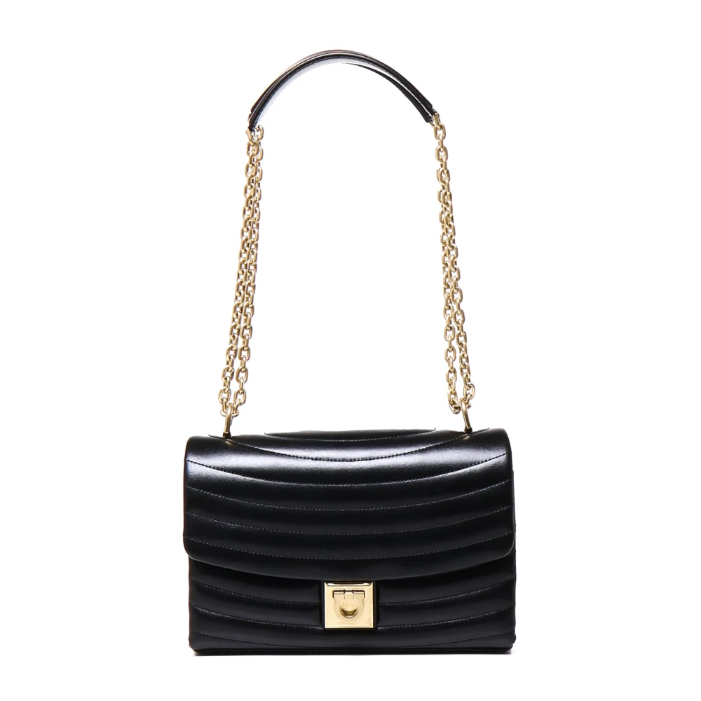 Salvatore Ferragamo Zwarte leren flap-tas met Gancini-gesp Black Dames