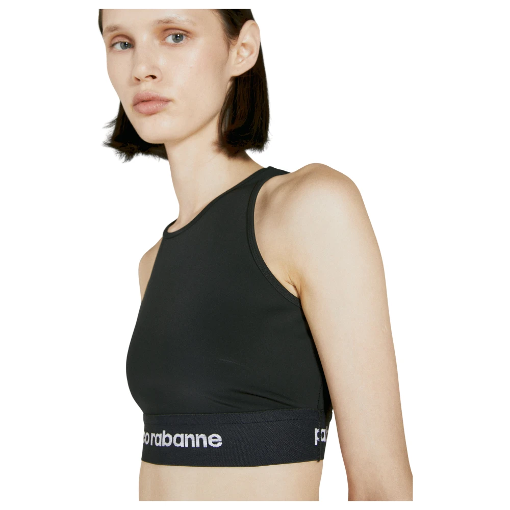 Rabanne Women's Black Sports Bras, S, Logo Cropped Tank Top