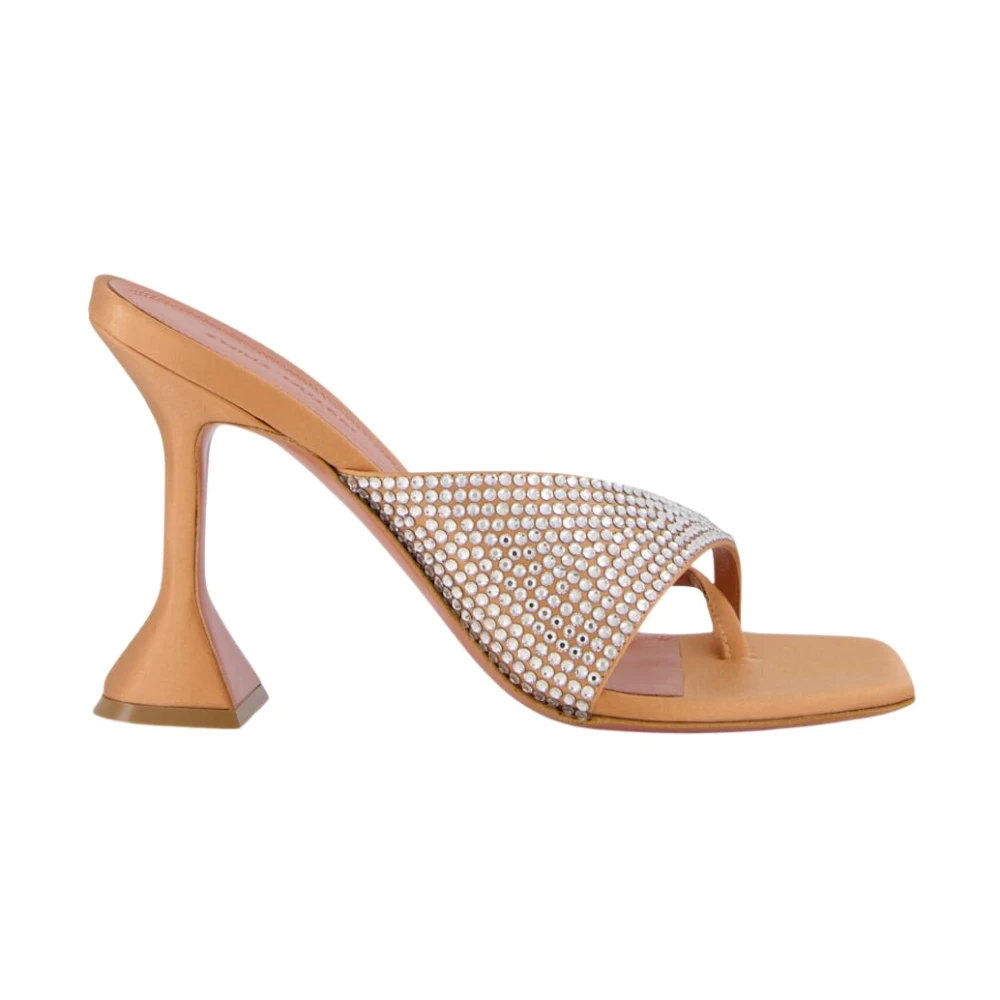 Amina Muaddi Women's Beige Crystal-Adorned Satin Slipper With Clear Heel