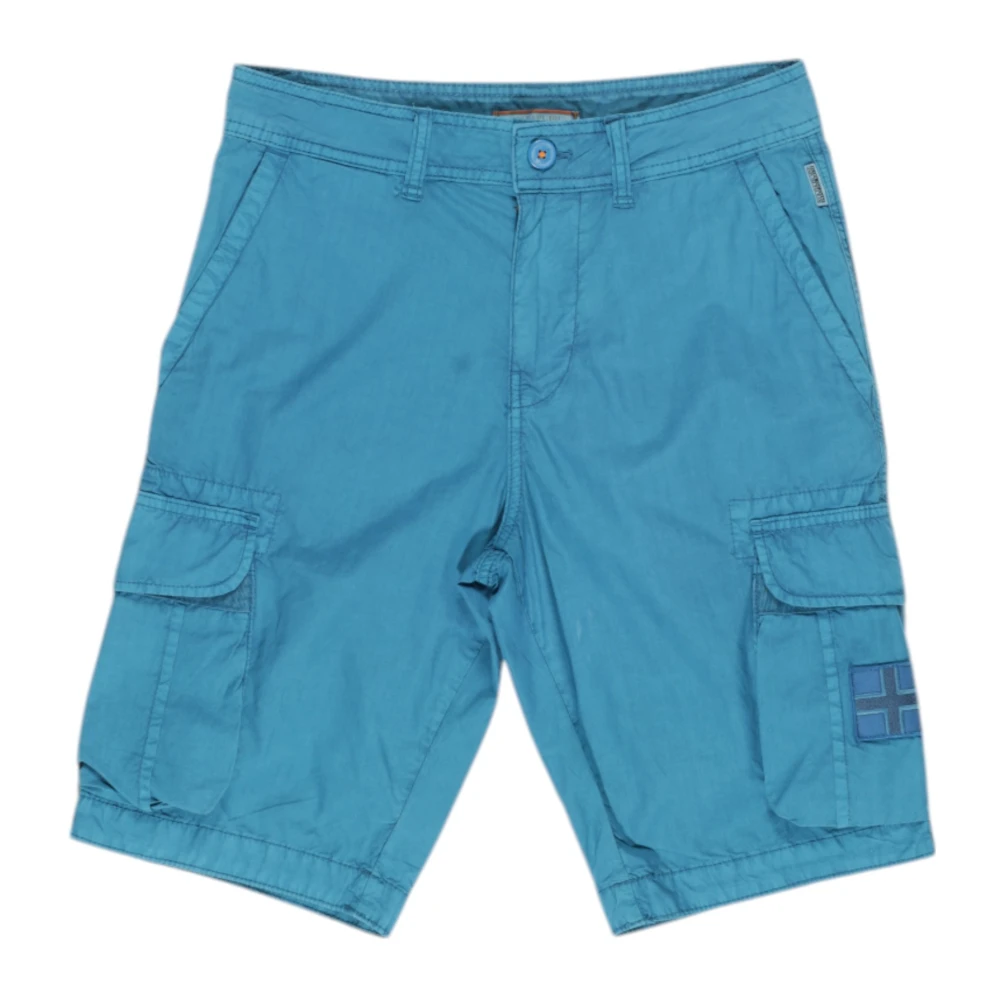 Napapijri Turquoise Katoenen Shorts met Meerdere Zakken Blue Heren