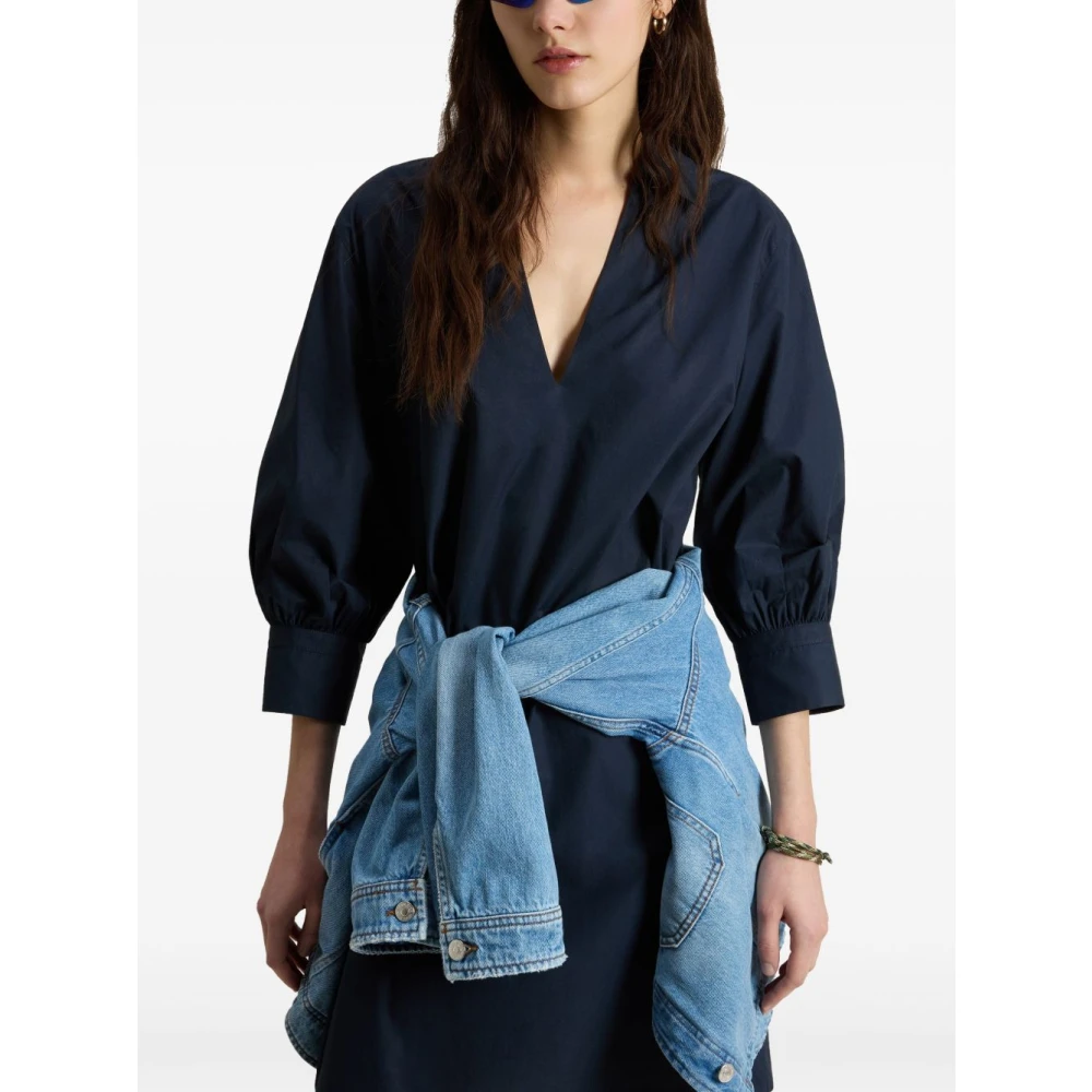 Woolrich Blauwe V-hals Jurk met Lange Mouwen Blue Dames