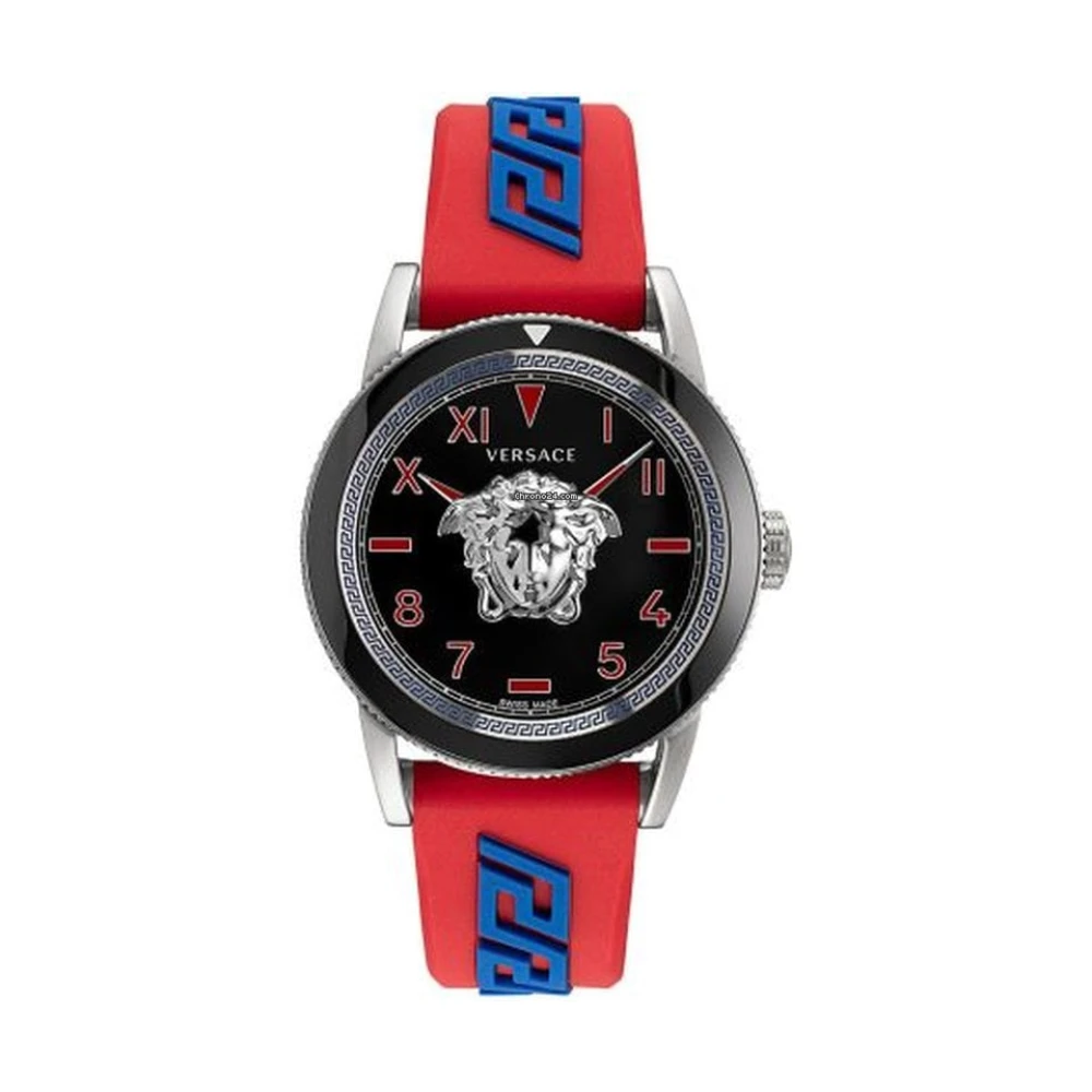 Versace Men's Multicolor V-Palazzo Watch- Blue-Red Silicone - One Size - Accessories