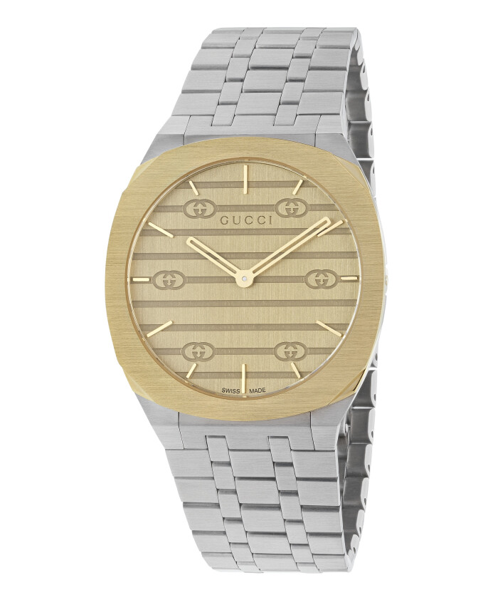 38mm-stainless-steel-and-18-kt-yellow-gold-plated-multi-layered-case-golden-brass-dial-with-gg-five-links-stainless-steel-bracelet