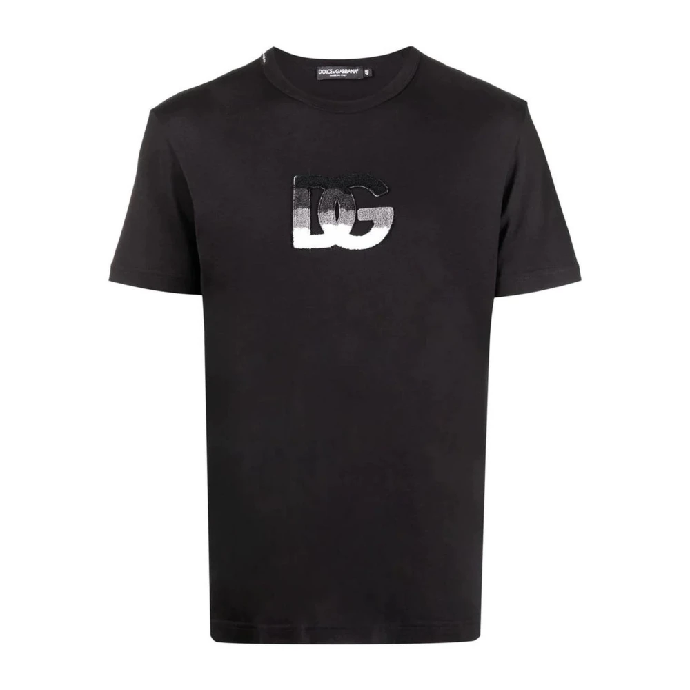 Dolce & Gabbana Zwart Katoenen T-Shirt met Ingedrukt Logo Black Heren