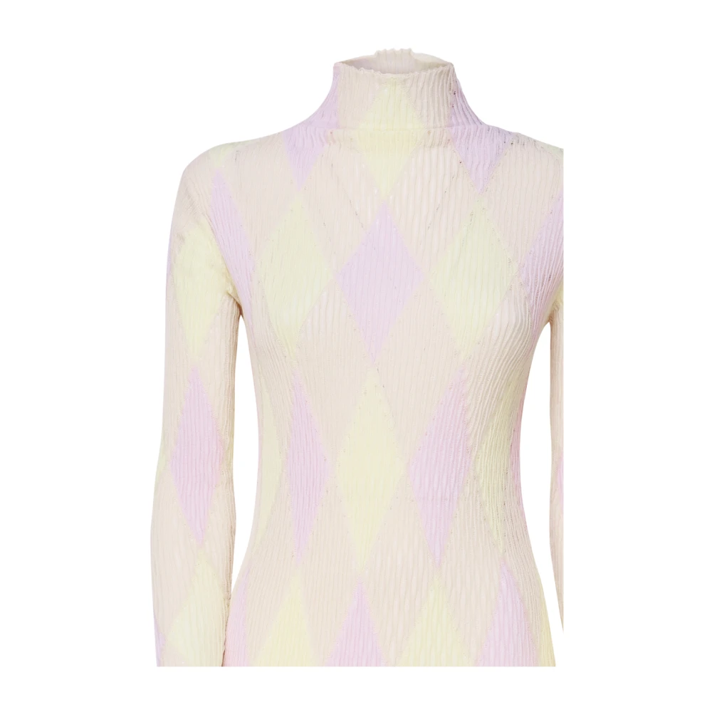 Burberry Ster Kraag Ruit Jurk Roze Geel Multicolor Dames