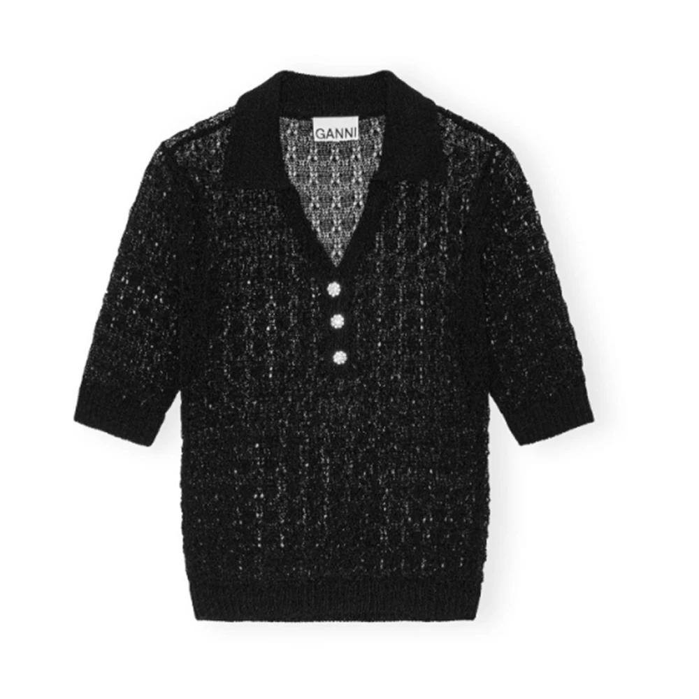 Ganni Zwarte V-hals Poloshirt Black Dames