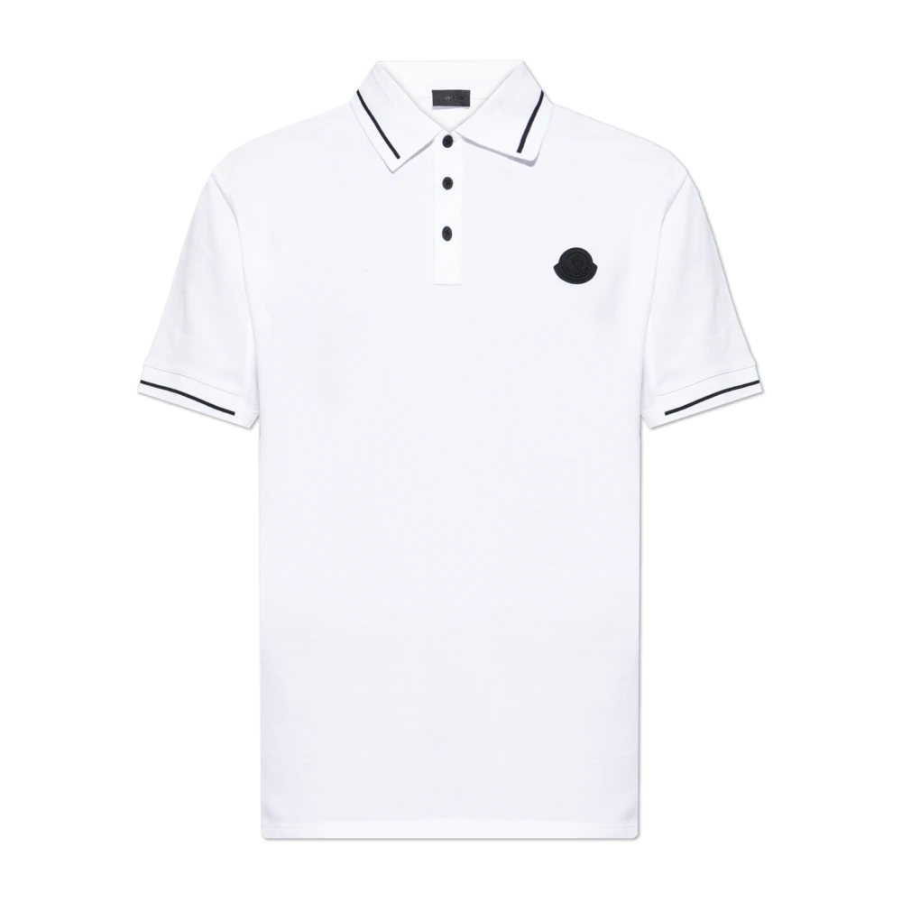 Moncler Men's White Polo Shirts, S, Logo Patch Polo Shirt