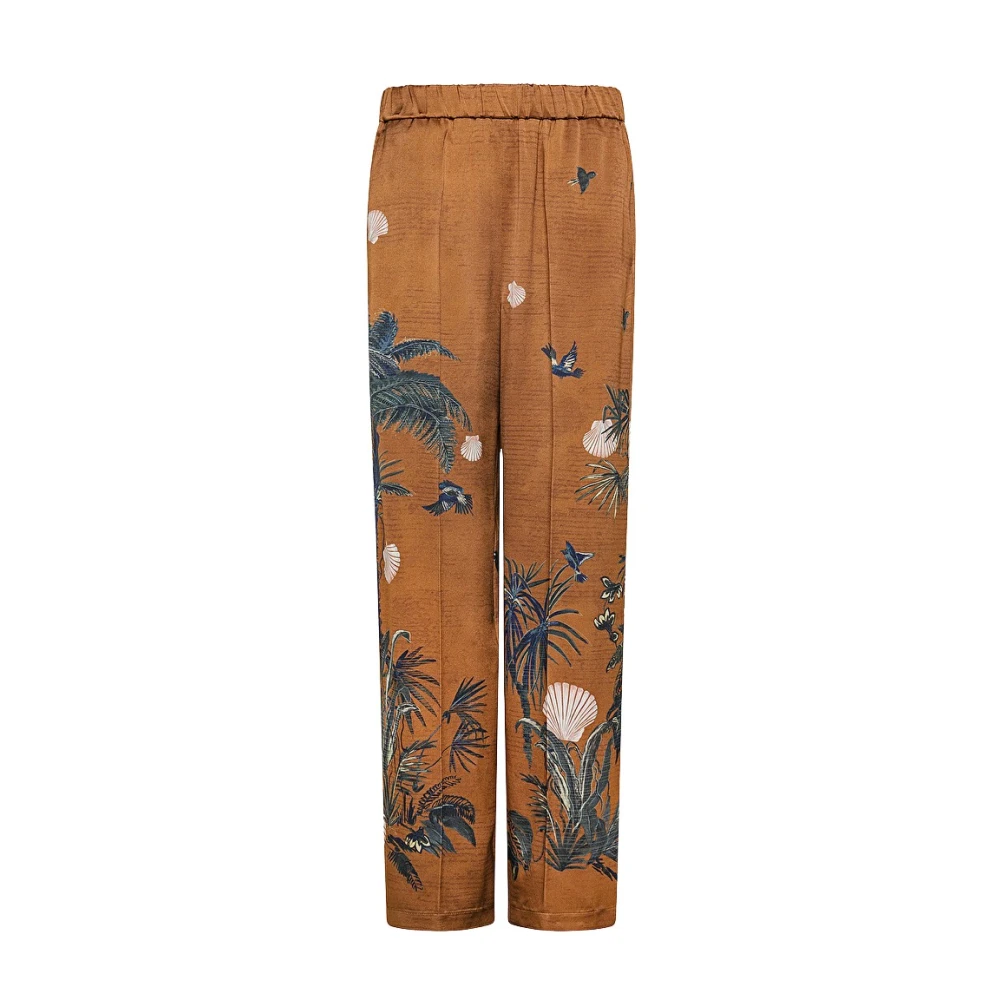 Forte Satin Sacred Forest Print Broek Brown Dames