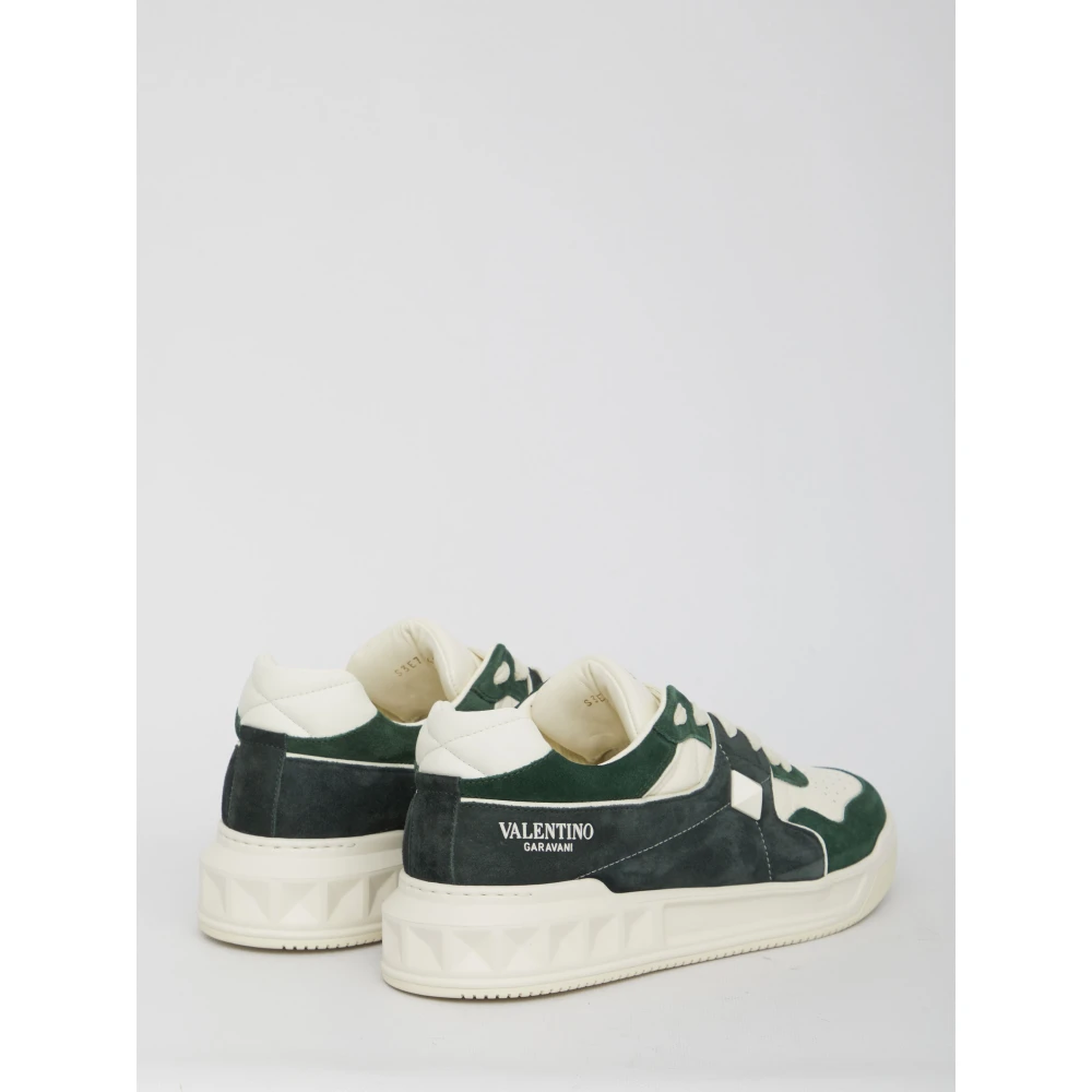 Valentino Garavani Groene Leren en Mesh Sneakers met Stud Detail Green Heren