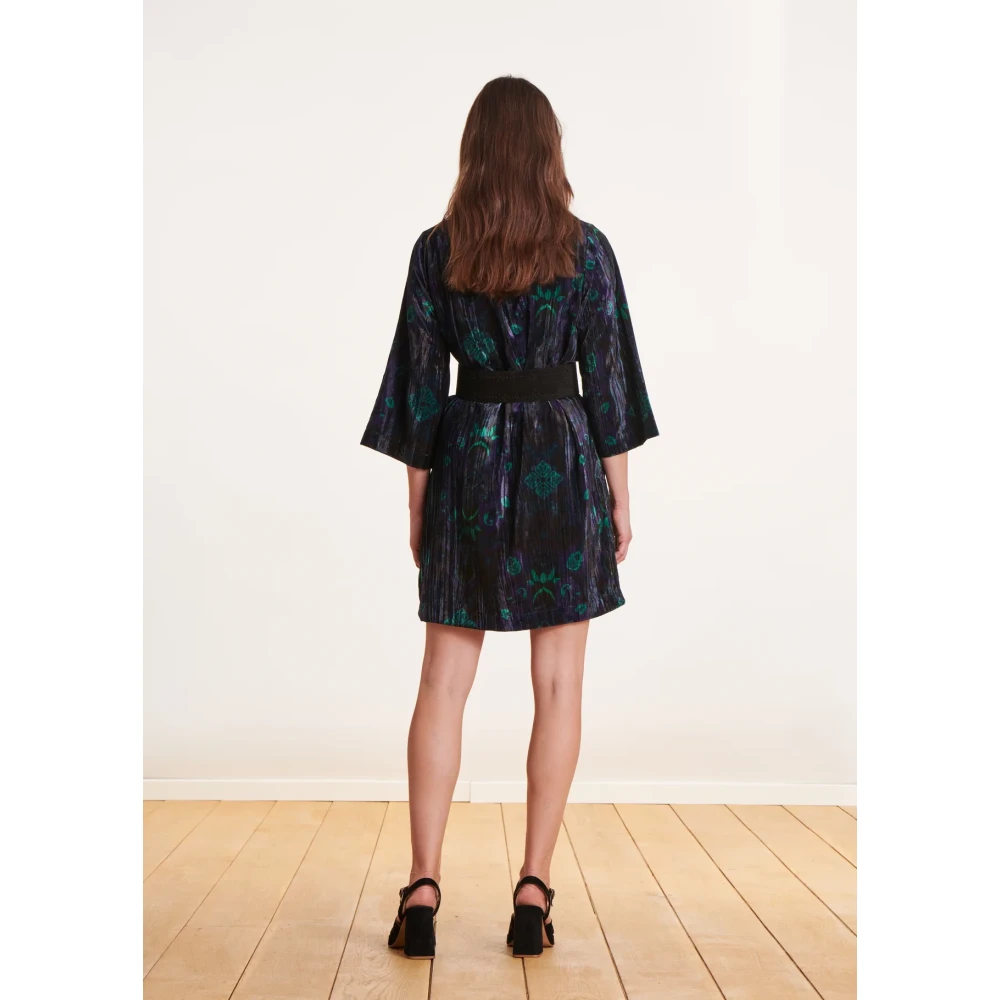 La Fée Maraboutée Blauw en groen fluwelen trapeze jurk Multicolor Dames