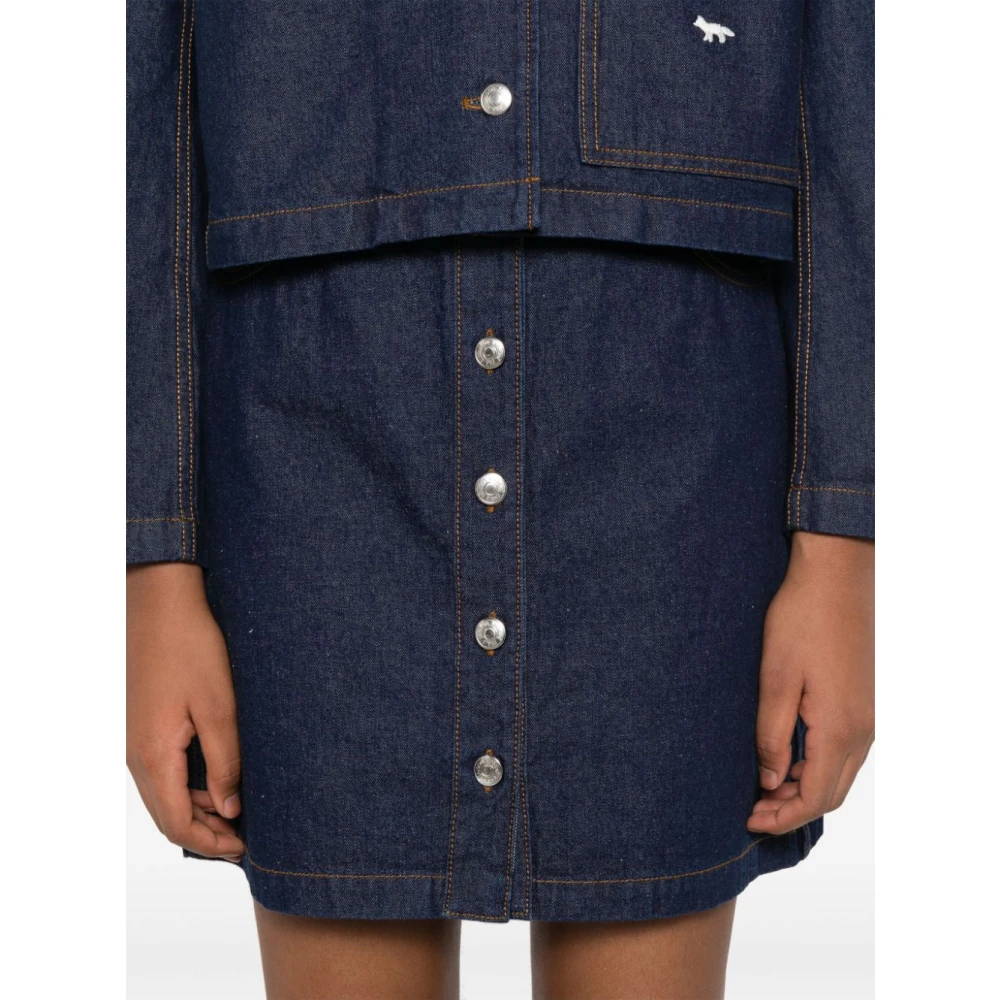 Maison Kitsuné Blauwe Denim Rok met Vos Motief Blue Dames