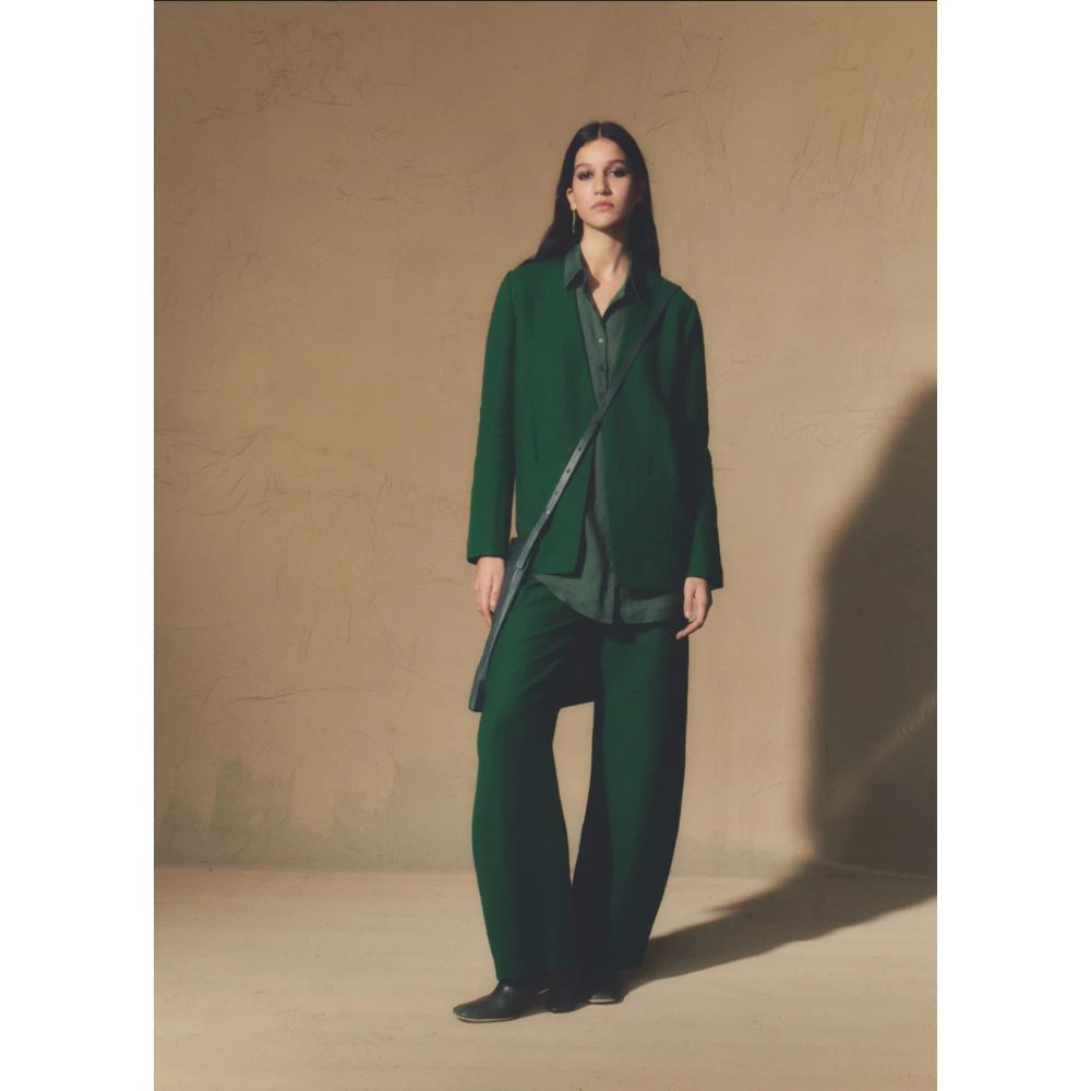 Cortana Hoge taille linnen en maagdelijke wollen broek Green Dames
