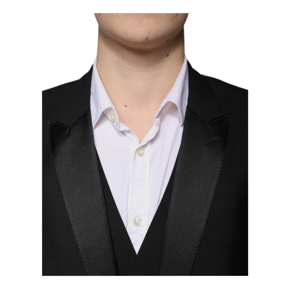 Dolce & Gabbana Zwart wollen Slim Fit 3-delig pak Black Heren