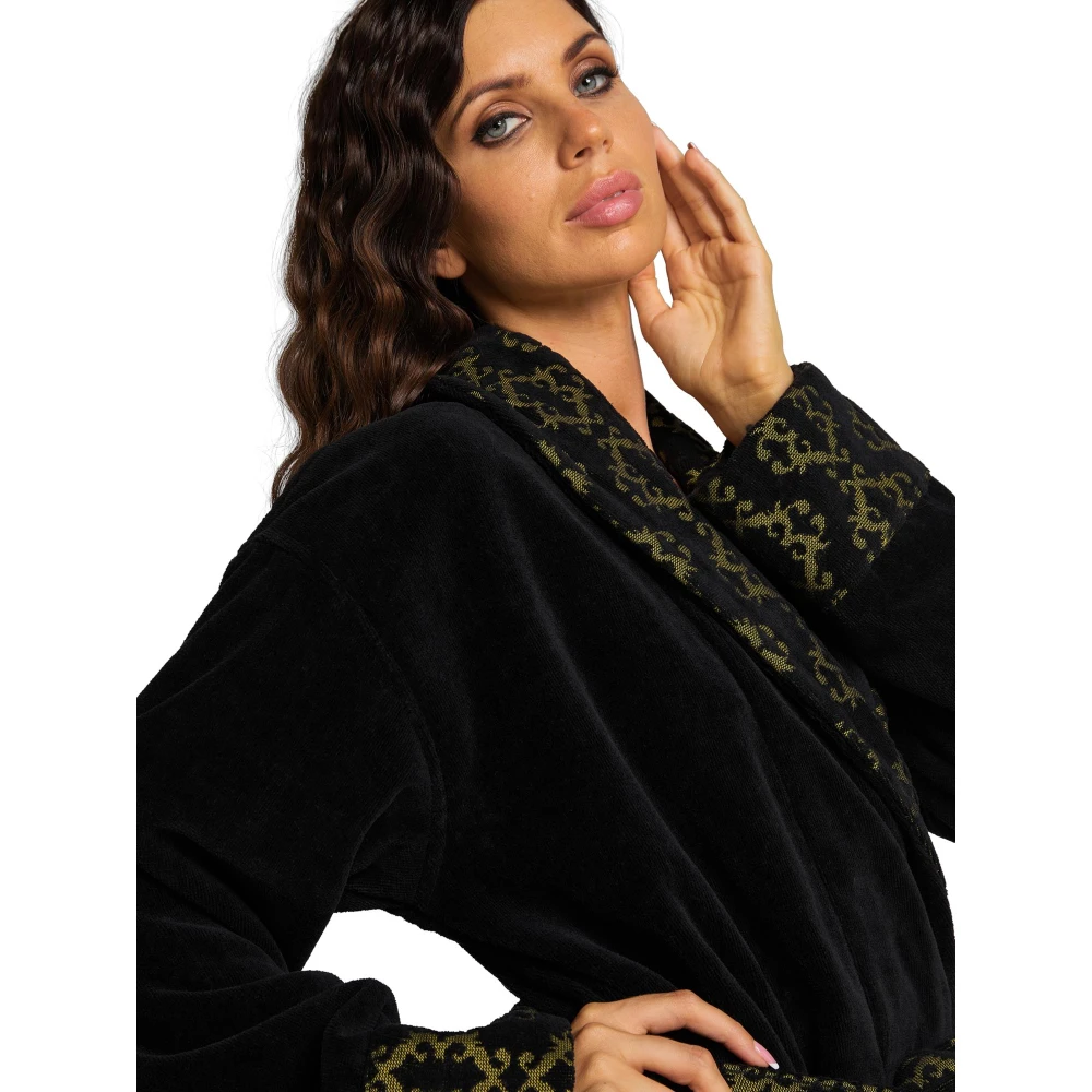 carlo colucci Gouden Velours Jacquard Badjas Black Dames