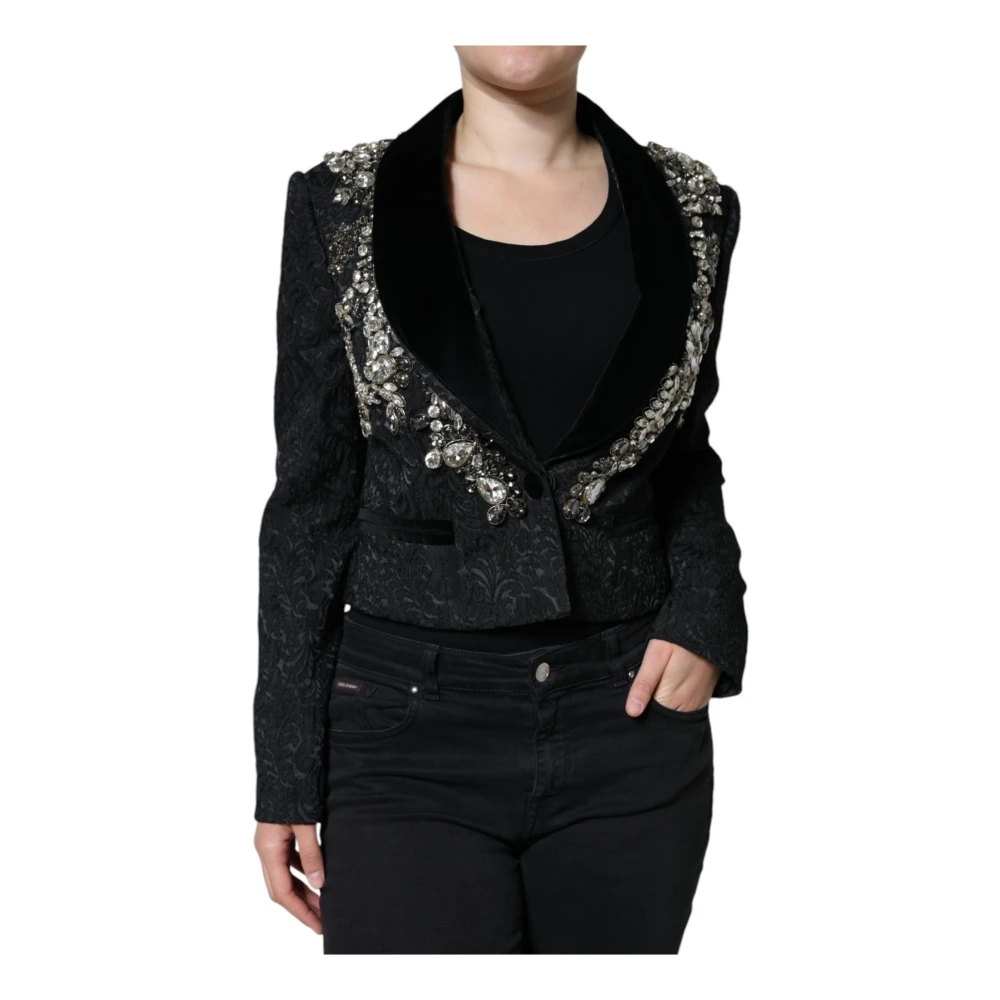 Dolce & Gabbana Women's Black Blazers, L, Crystal Floral Blazer With Silk Lining
