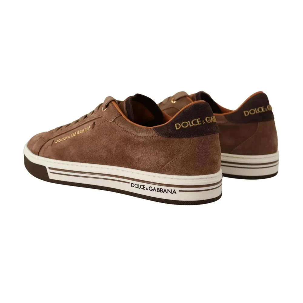 Dolce & Gabbana Bruine Suède Logo Sneakers Rubberen Zool Brown Heren