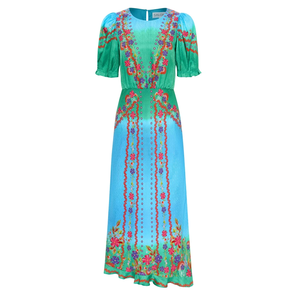 Saloni Bloemenrand Zijden Midi Jurk Multicolor Dames