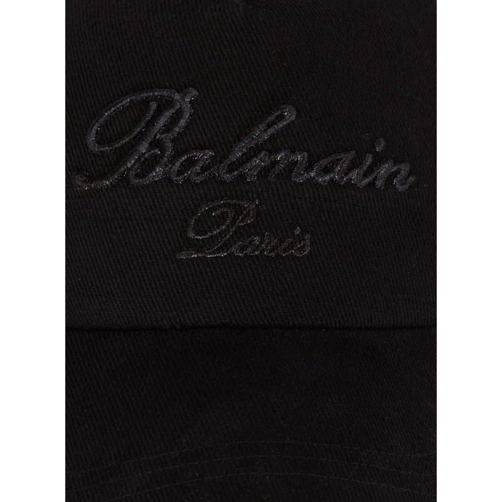 Balmain Katoenen baseballpet met handtekeningborduursel Black Heren