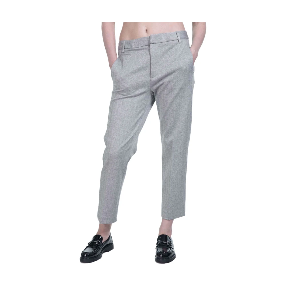 Dondup Enkellange Rits Chino's in Grijs Herringbone Gray Dames