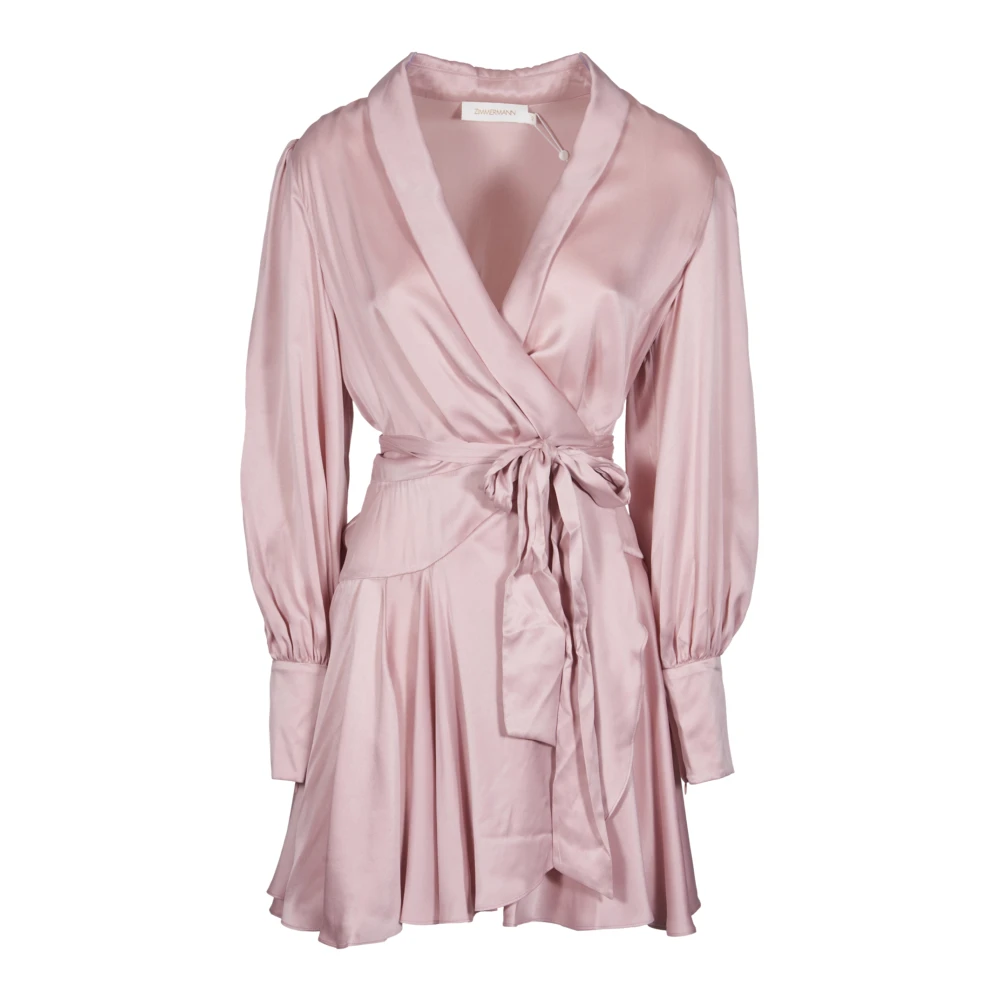 Zimmermann Zijden wikkeljurk met blousonmouwen Pink Dames