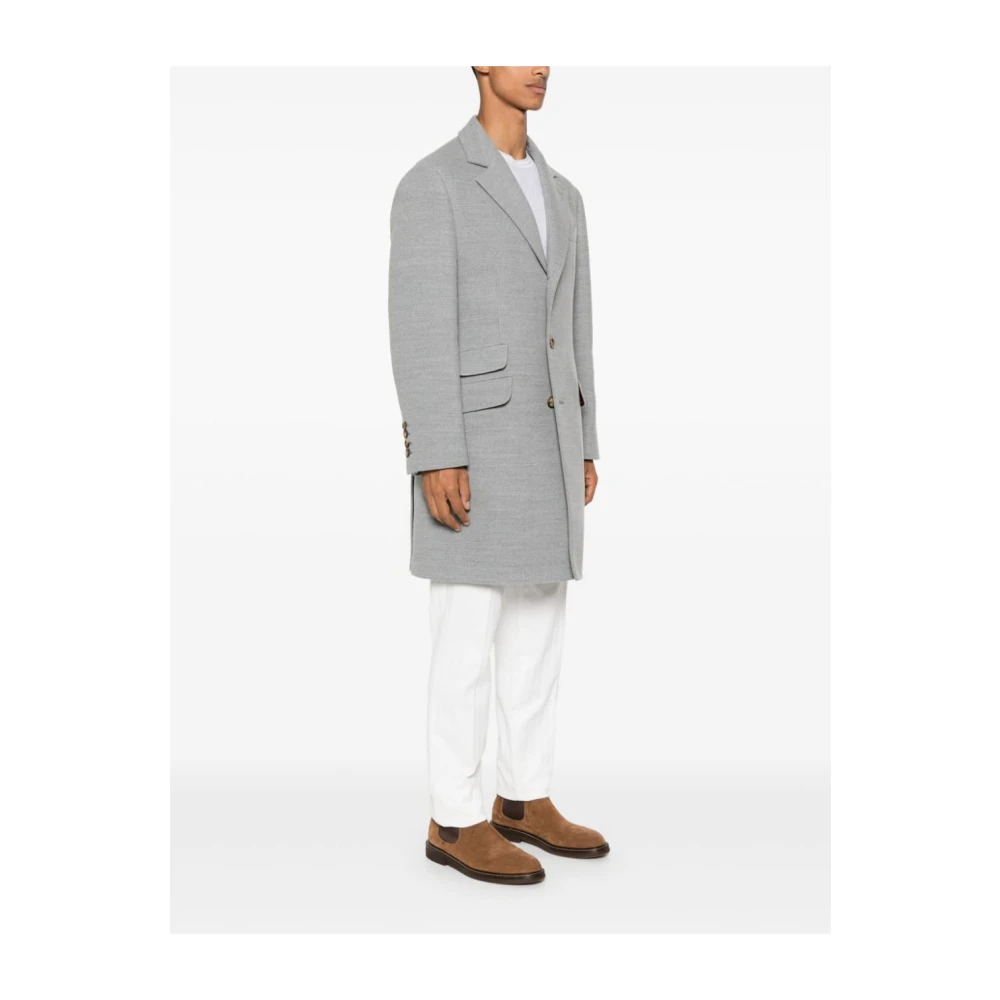 BRUNELLO CUCINELLI Grijze wollen jas knoopsluiting Gray Heren