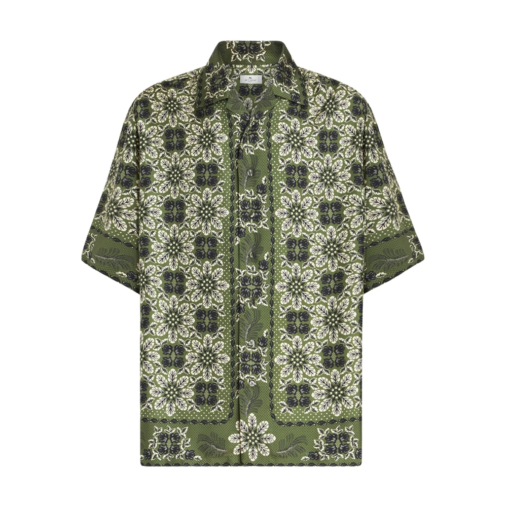 ETRO Groene Medaillon Print Bowling Shirt Green Heren