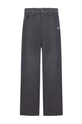 Grå Denim Byxor Broderad Logotyp