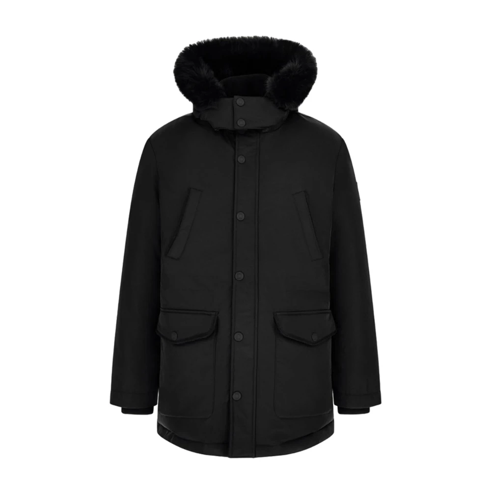 Guess Zwarte textiel parka voor mannen Black Heren