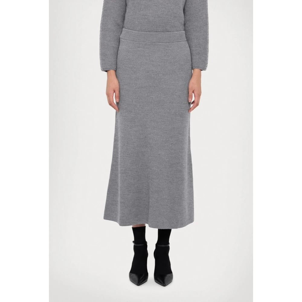Max Mara Grijze Wollen Gebreide Rok Gray Dames