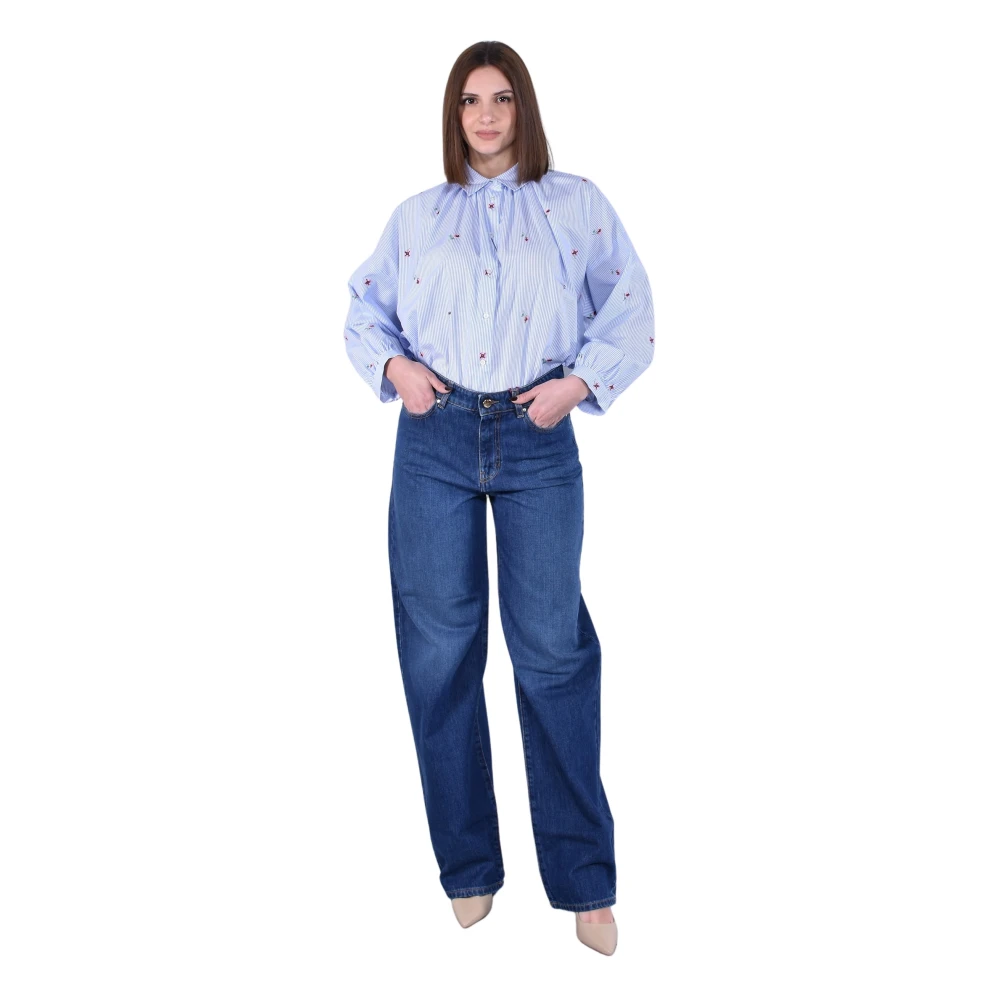Max Mara Studio Vrouw Blauw Overhemden Dames, Xs, Katoen, Baggy Jeans