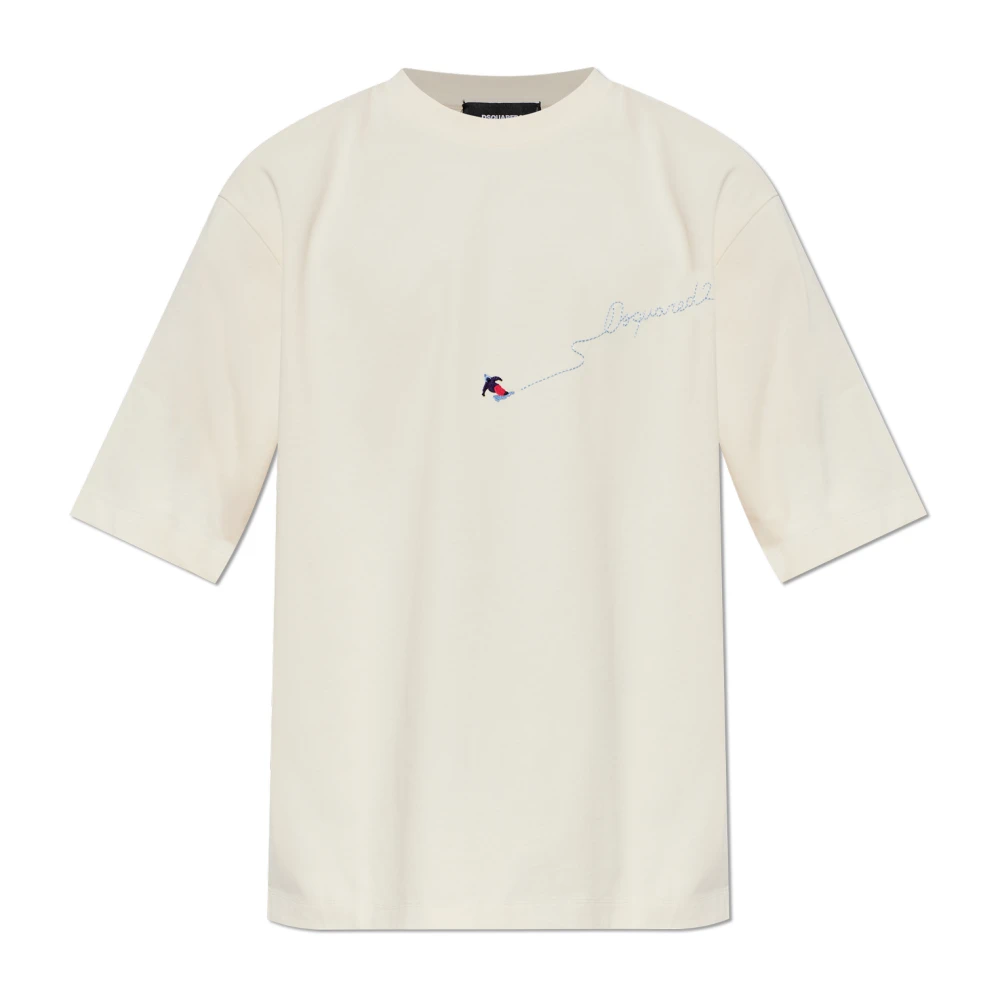 Dsquared2 Cotton T-Shirt With Embroidered Logo - Male - T-Shirts - Beige - L - Tops