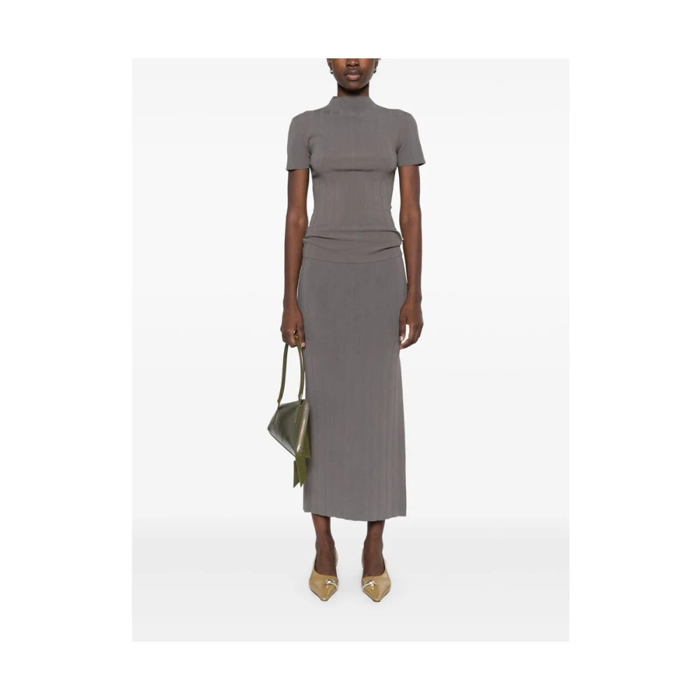 Remain Birger Christensen Grijze Rok met Elastische Taille en Zijsplitten Gray Dames