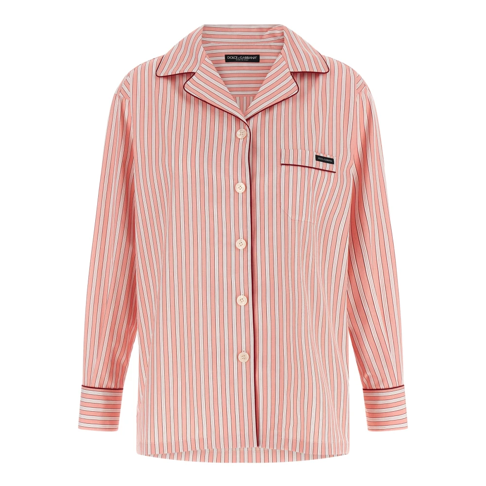 Dolce & Gabbana Women's Pink Shirts, Xs, Striped Poplin Pajama Shirt