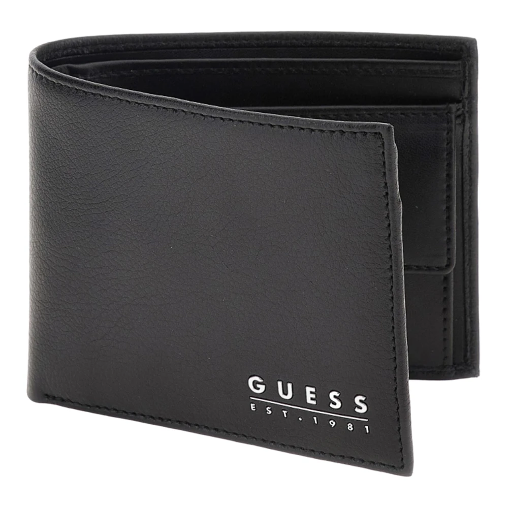 Guess Zwarte leren portemonnee en kaarthouder Black Heren