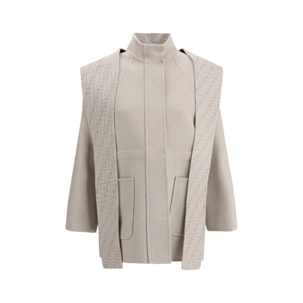 Fendi Stijlvolle wollen jas met afneembare capuchon Beige Dames