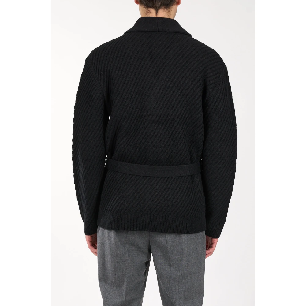 Paolo Pecora Jacquard wollen cardigan kimono stijl Black Heren
