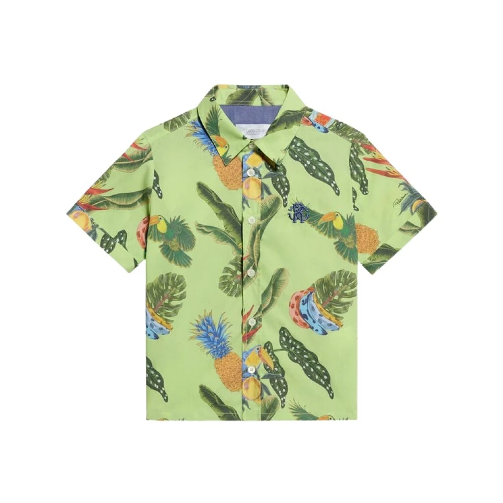 Roberto Cavalli Green Tropicana Print Cotton Shirt - Male - Kids Shirts - 4 Y - Kids