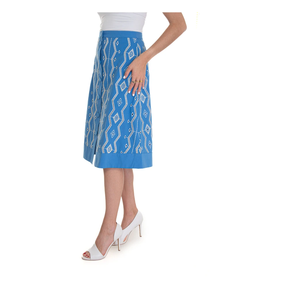 Suncoo Wijd Uitlopende Rok met Voorknoopsluiting Blue Dames
